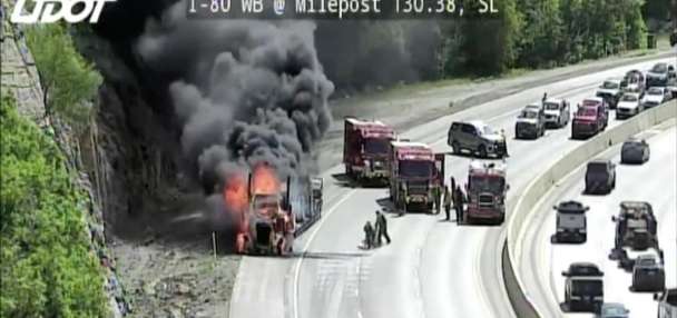 Semitruck fire forces temporary closure of eastbound I-80 in Parleys Canyon