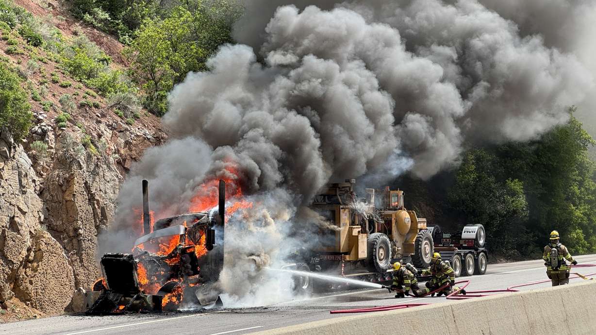 A semitruck caught fire Wednesday along I-80 in Parleys Canyon.