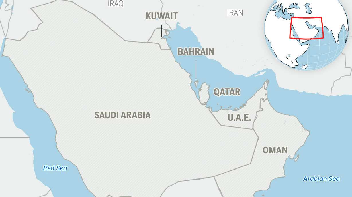 This is a locator map for the Gulf Cooperation Council member states: Saudi Arabia, Bahrain, Qatar, Oman, Kuwait and United Arab Emirates.