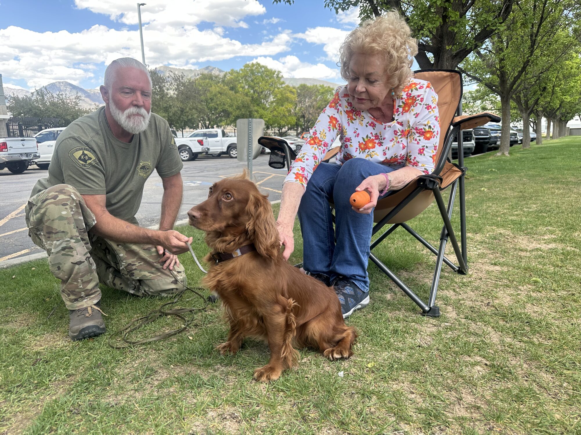Judy Shafer with Stevie, the Utah County Sheriff's Office's new K-9 cocker spaniel, Wednesday. It marked Shafer's second contribution to the unit.