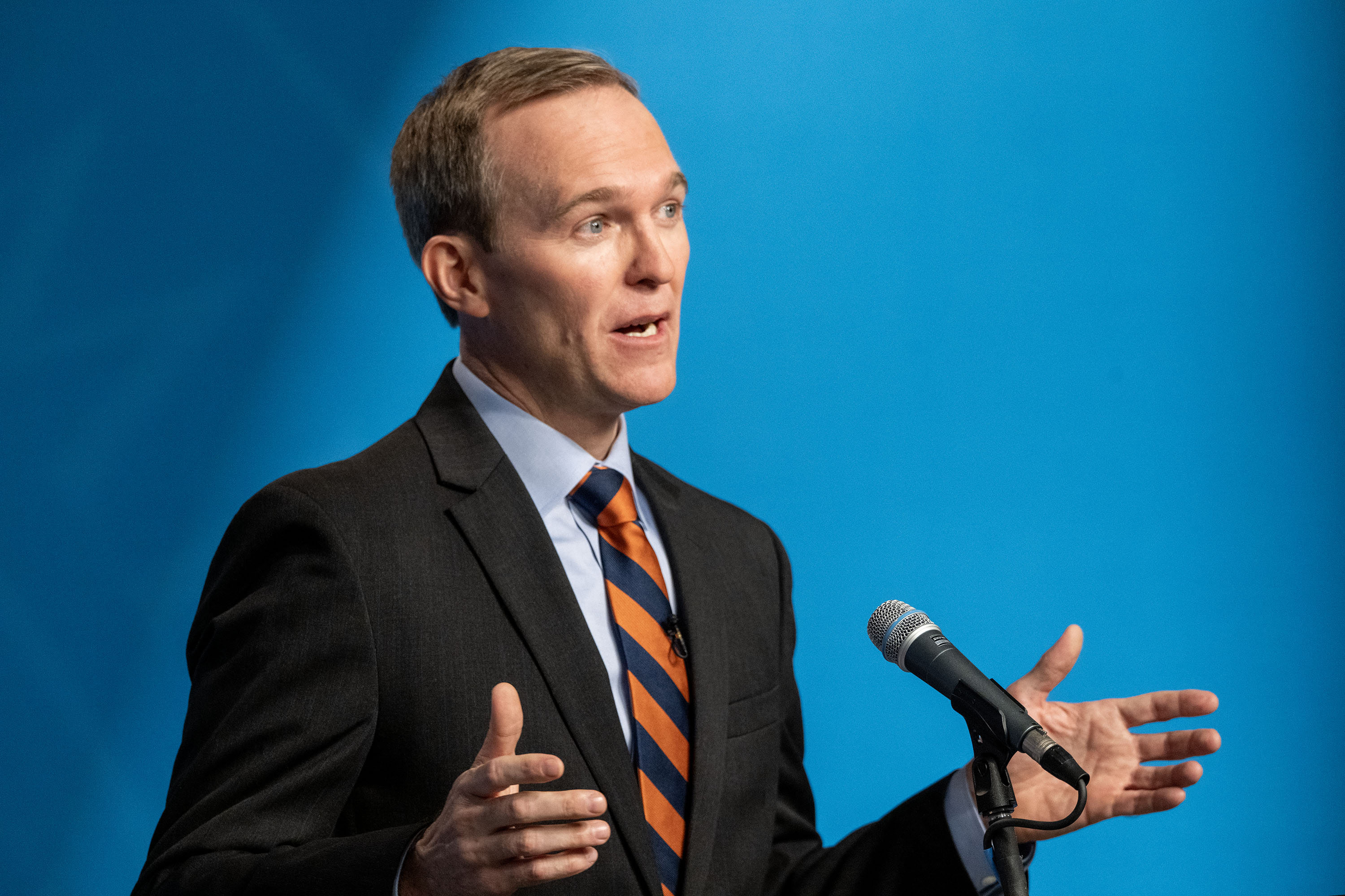 Ben McAdams during the 1st Congressional District Democratic primary debate at the Eccles Broadcast Center in Salt Lake City on Wednesday. McAdams is seen as the likely front-runner in the Democratic race for the nomination.