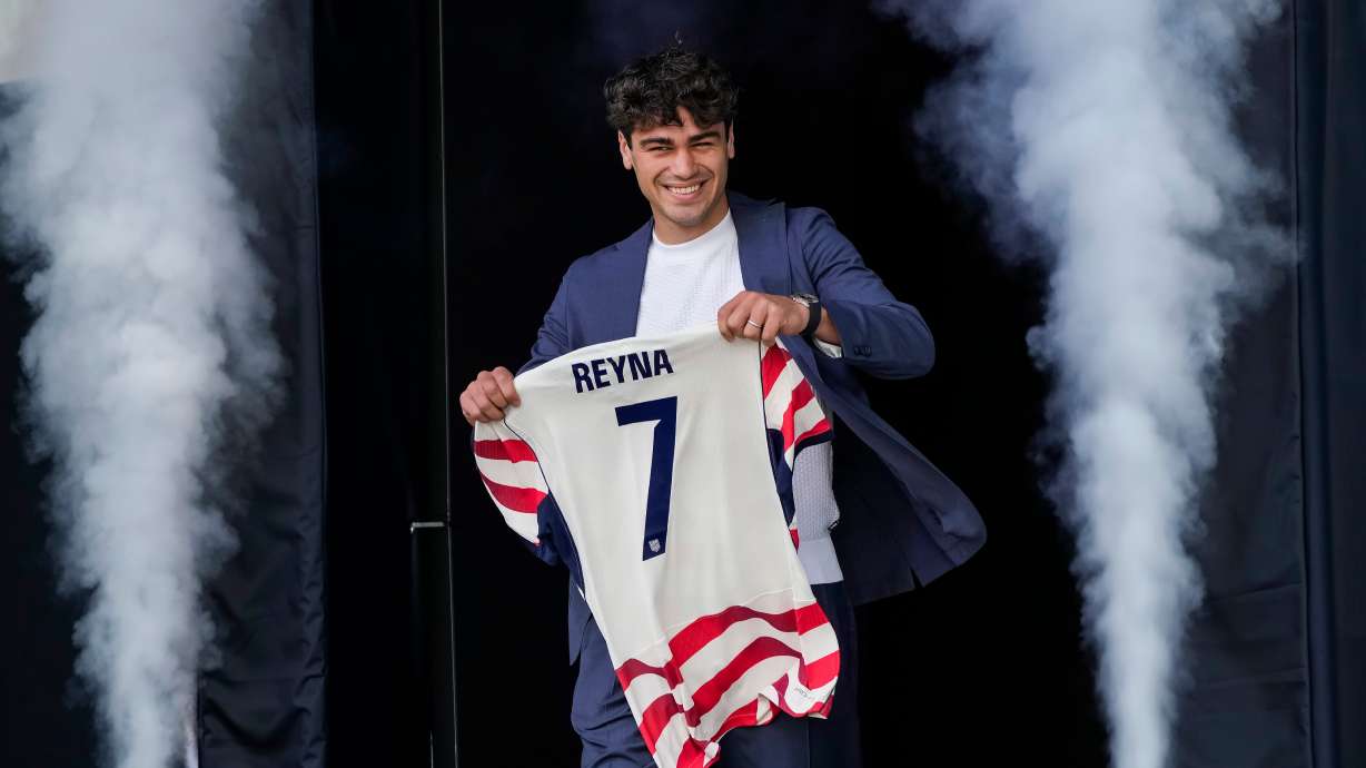 Midfielder Giovanni Reyna of the United States men's national soccer team is presented during the announcement of the team roster on Tuesday, May 26, 2026, in New York City, ahead of the 2026 FIFA World Cup.