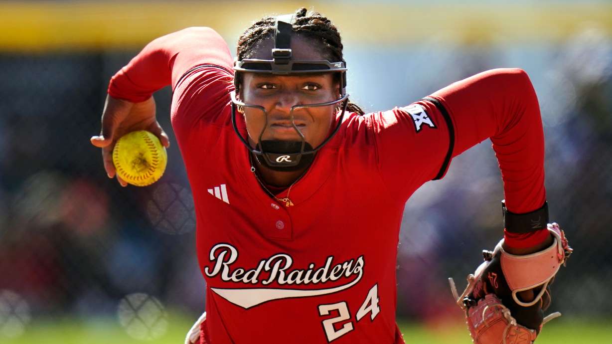 FILE - Texas Tech starting pitcher/relief pitcher Nijaree Canady (24) during an NCAA softball game against CS Fullerton on Saturday, Feb. 21, 2026, in Cathedral City, Calif.