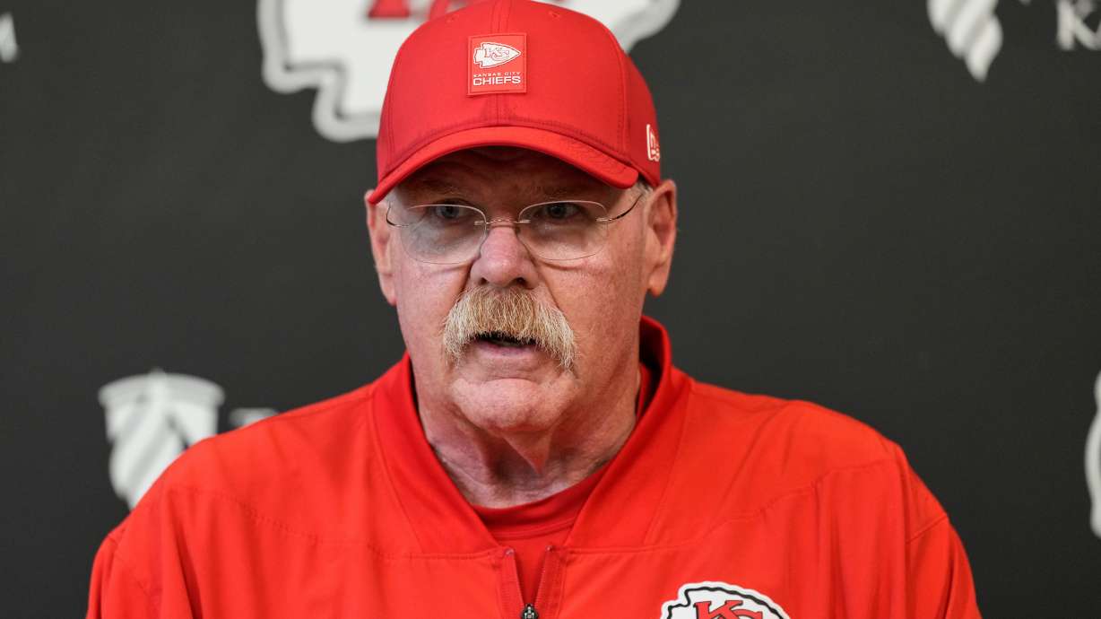 Kansas City Chiefs head coach Andy Reid addresses the media after the NFL football team's organized team activities Thursday, May 28, 2026, in Kansas City, Mo.