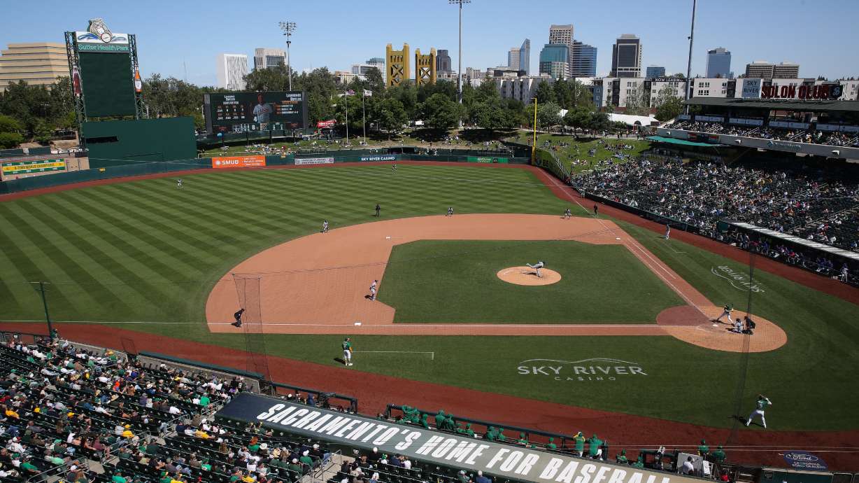 Sutter Health Park during the eighth inning of a baseball game between the Athletics and the Texas Rangers, April 16, in West Sacramento, Calif. Sacramento is now making its case to land a Major League Baseball expansion franchise.