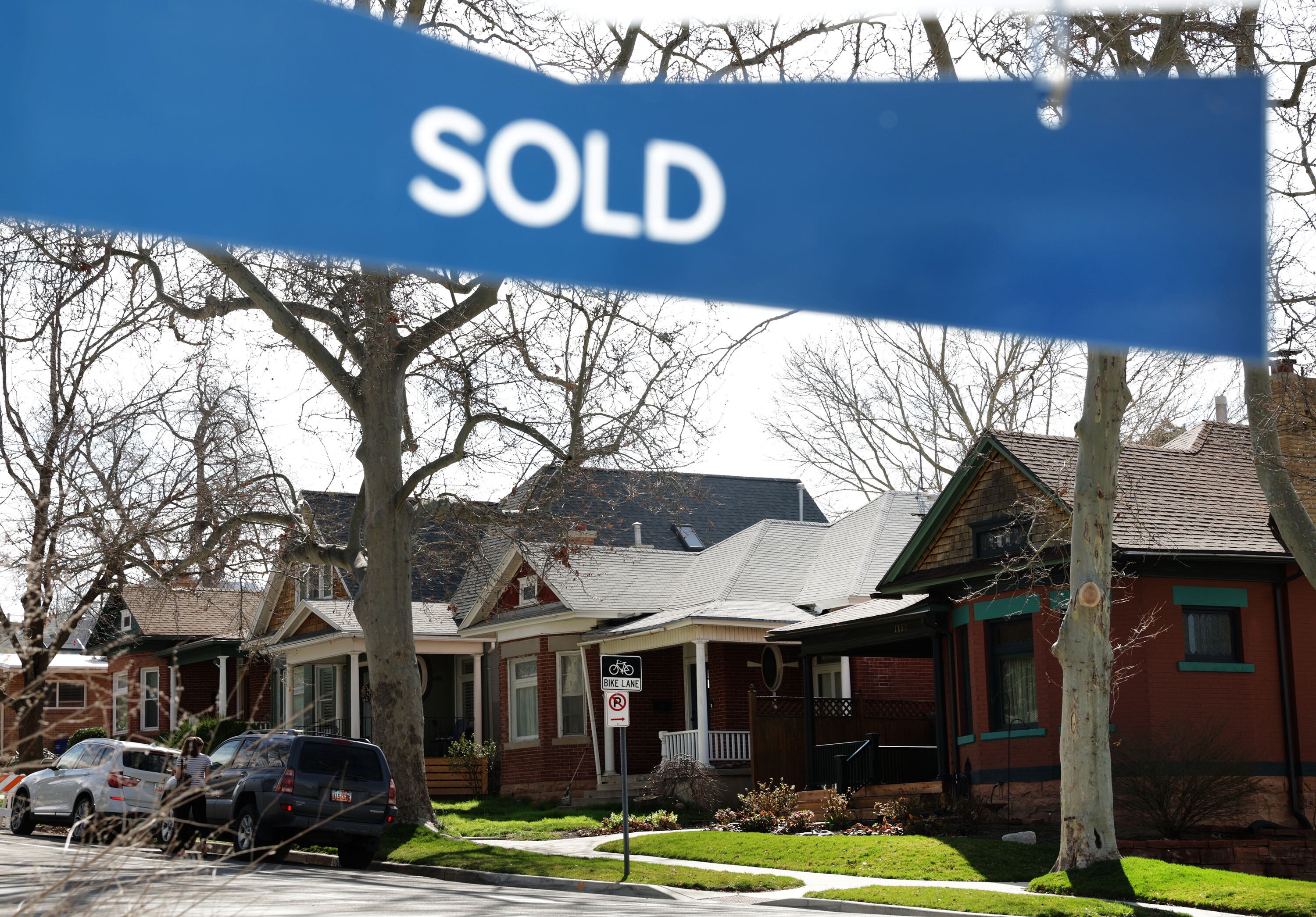 A “sold” sign in the Avenues neighborhood of Salt Lake City on March 27, 2025. Mortgage rates rose again Thursday on amid concerns prices could keep rising due to the Iran war.