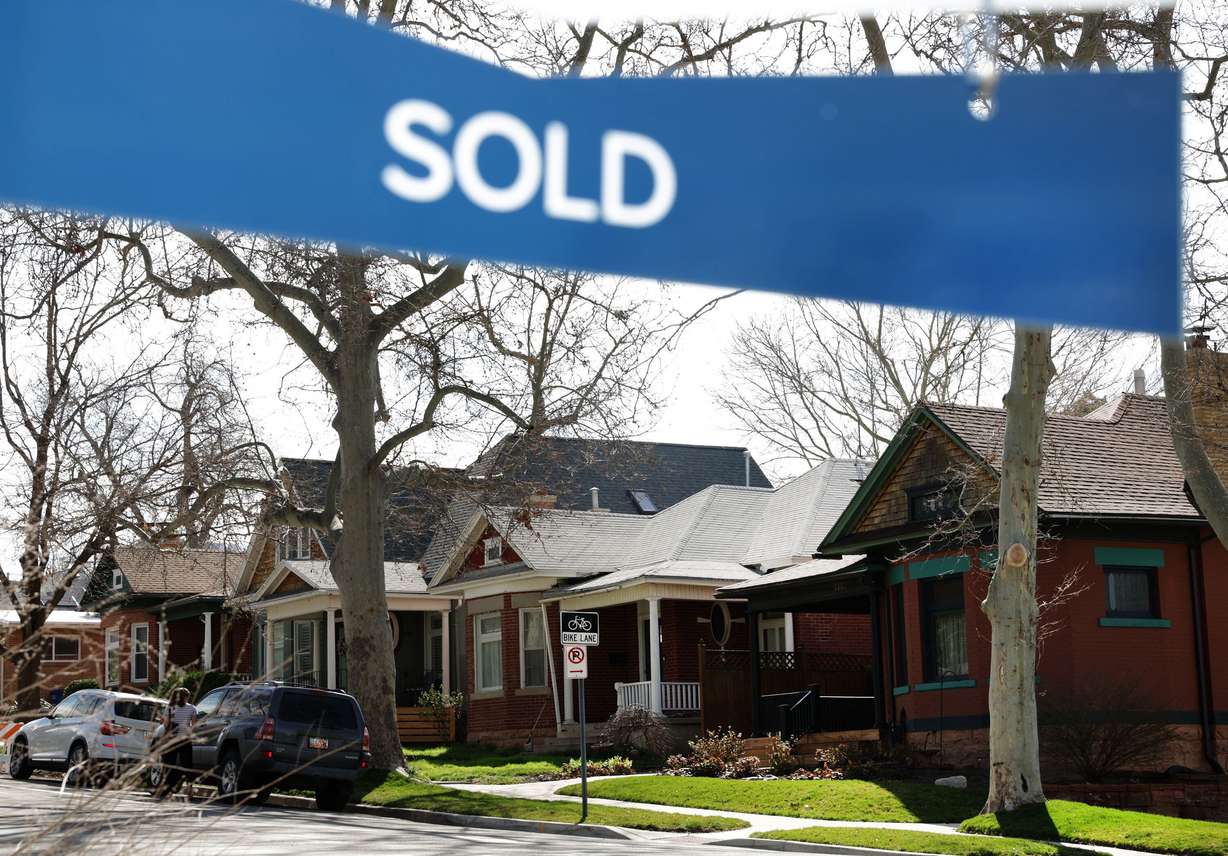 A “sold” sign in the Avenues neighborhood of Salt Lake City on March 27, 2025. Mortgage rates rose again Thursday on amid concerns prices could keep rising due to the Iran war.