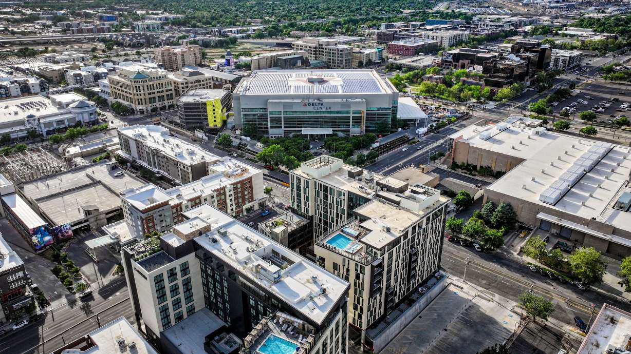 The Delta Center in downtown Salt Lake City on Tuesday. A new poll showed Utahns are split on the sales tax increase meant to fund a planned sports, entertainment, culture and convention district.