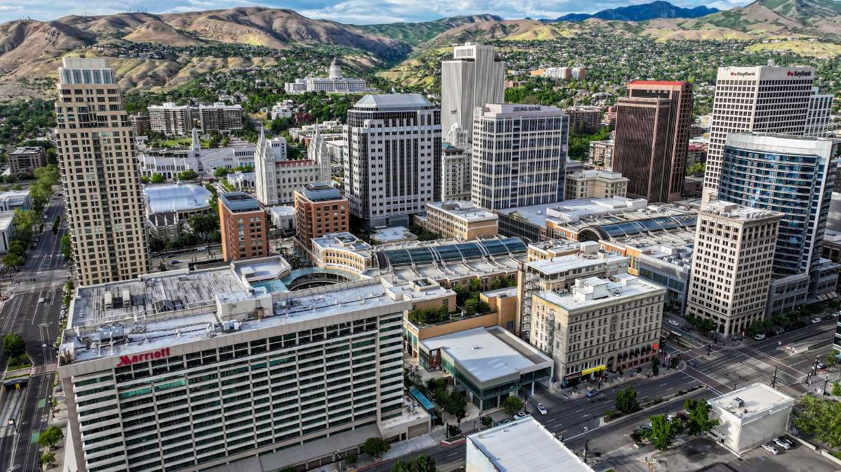 Downtown Salt Lake City is pictured on May 26. The Salt Lake City Downtown Alliance released its annual economic benchmark report on Wednesday, highlighting growth in the area while certain challenges also loom.