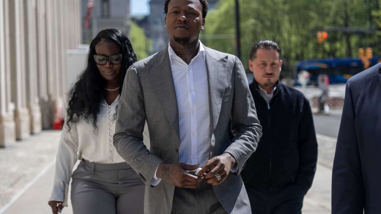 FILE - Miami Heat's Terry Rozier arrives at Brooklyn federal court, April 27, 2026, in New York.