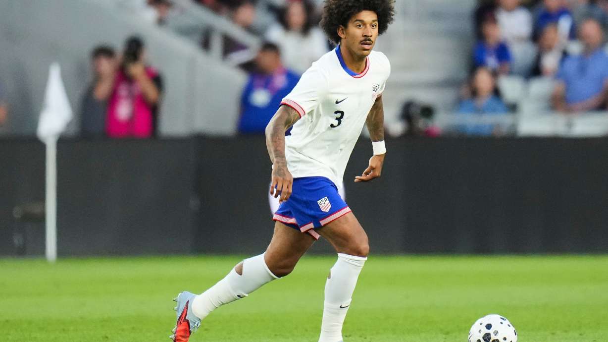 FILE - United States defender Chris Richards controls the ball during a friendly soccer match against Japan, Tuesday, Sept. 9, 2025, in Columbus, Ohio.