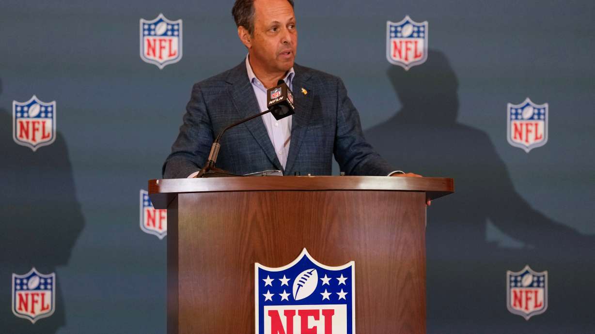 Minnesota Vikings owner Mark Wilf speaks during a news conference at the NFL football owners' meetings Tuesday, May 19, 2026, in Orlando, Fla.