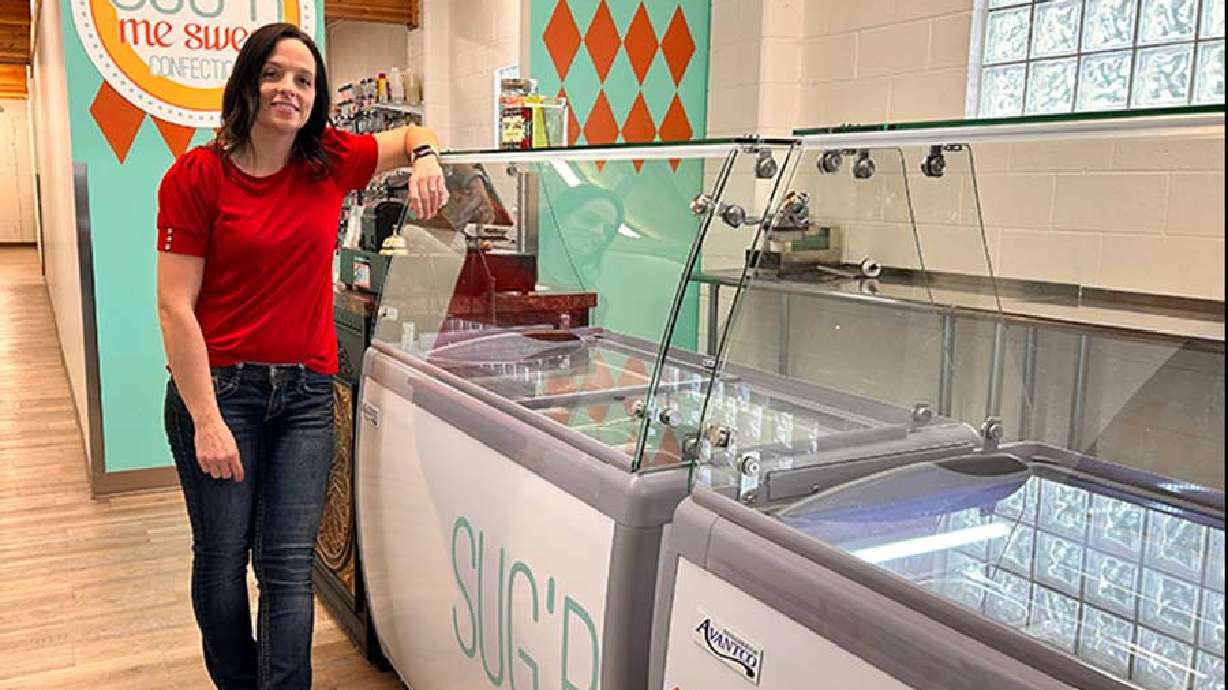 Laura Allen at Sug’r me sweet Confections at 150 W. Main in Rigby, Idaho, on Wednesday. The beloved chocolate shop reopened its doors last Friday.