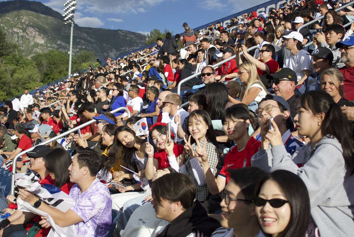 A sellout crowd of more than 3,600 fans lined South Field at BYU for a pre-World Cup friendly between Korea Republic and Trinidad and Tobago, Saturday, May 30, 2026 in Provo, Utah.