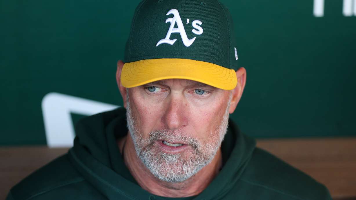 Athletics manager Mark Kotsay talks to the media before a baseball game against the New York Yankees, Friday, May 29, 2026, in West Sacramento, Calif.