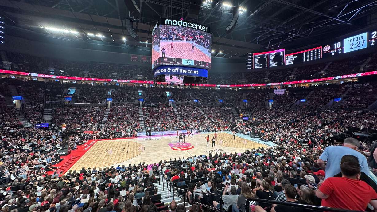Fans fill Moda Center during a WNBA basketball game between the Portland Fire and the Indiana Fever in Portland, Or., Saturday May 30, 2026.