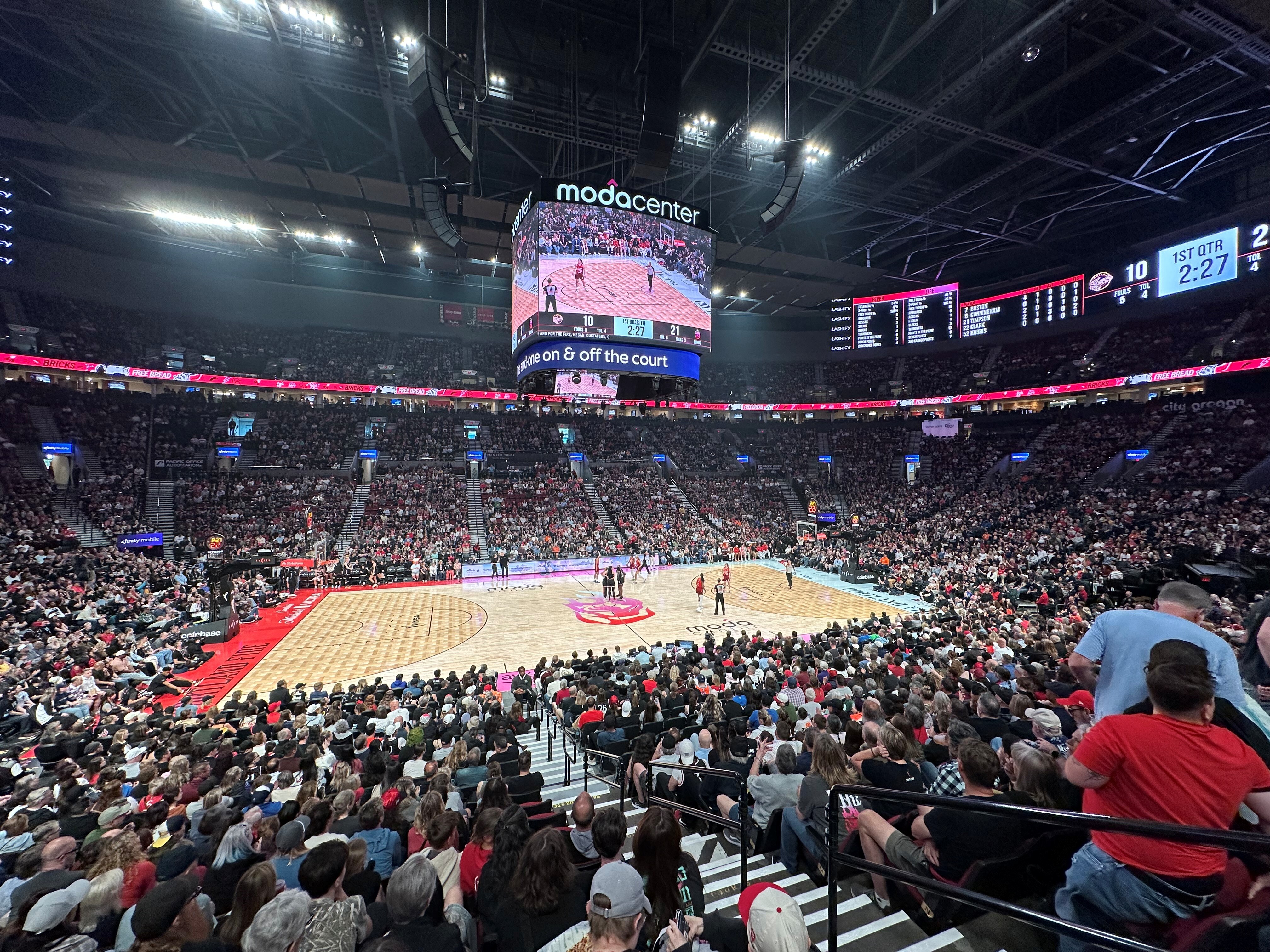 Fans fill Moda Center during a WNBA basketball game between the Portland Fire and the Indiana Fever in Portland, Or., Saturday May 30, 2026. 