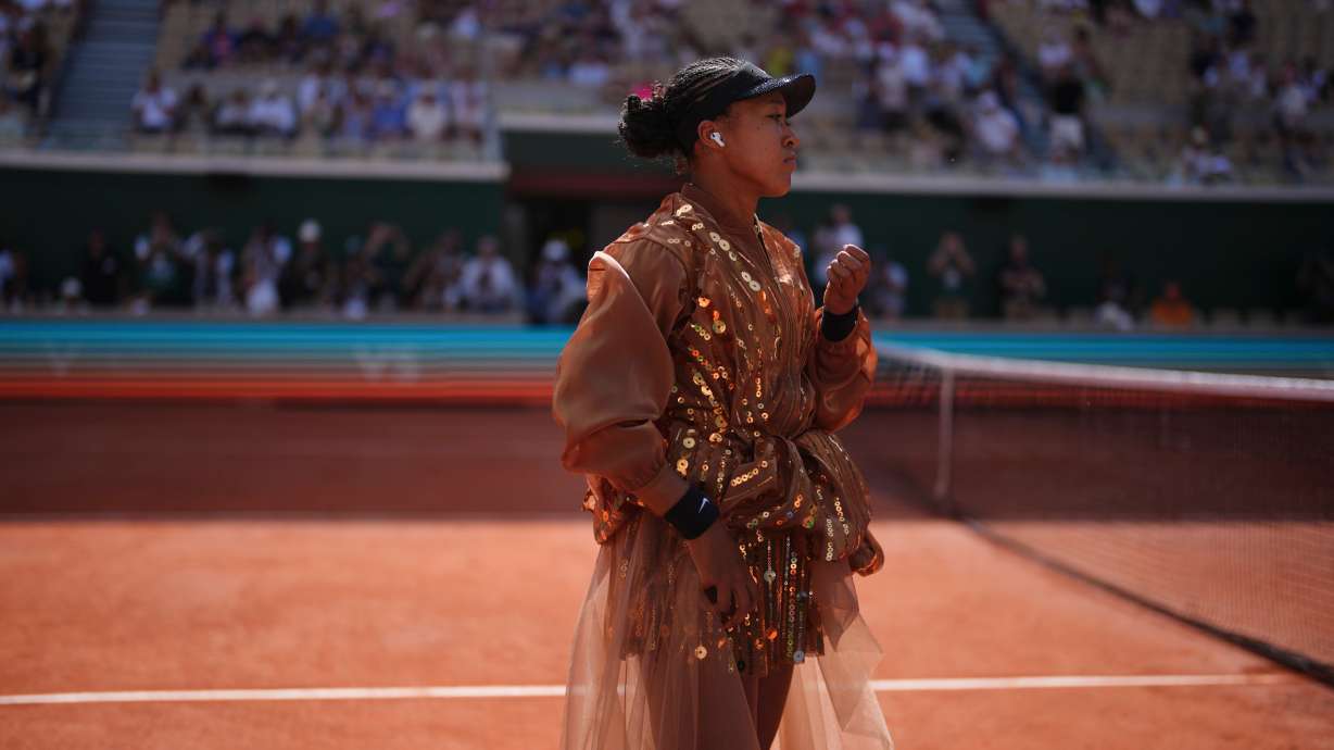 Naomi Osaka of Japan prepares for the third round women's singles tennis match against Iva Jovic of the U.S. at the French Open tennis tournament in Paris, Saturday, May 30, 2026.