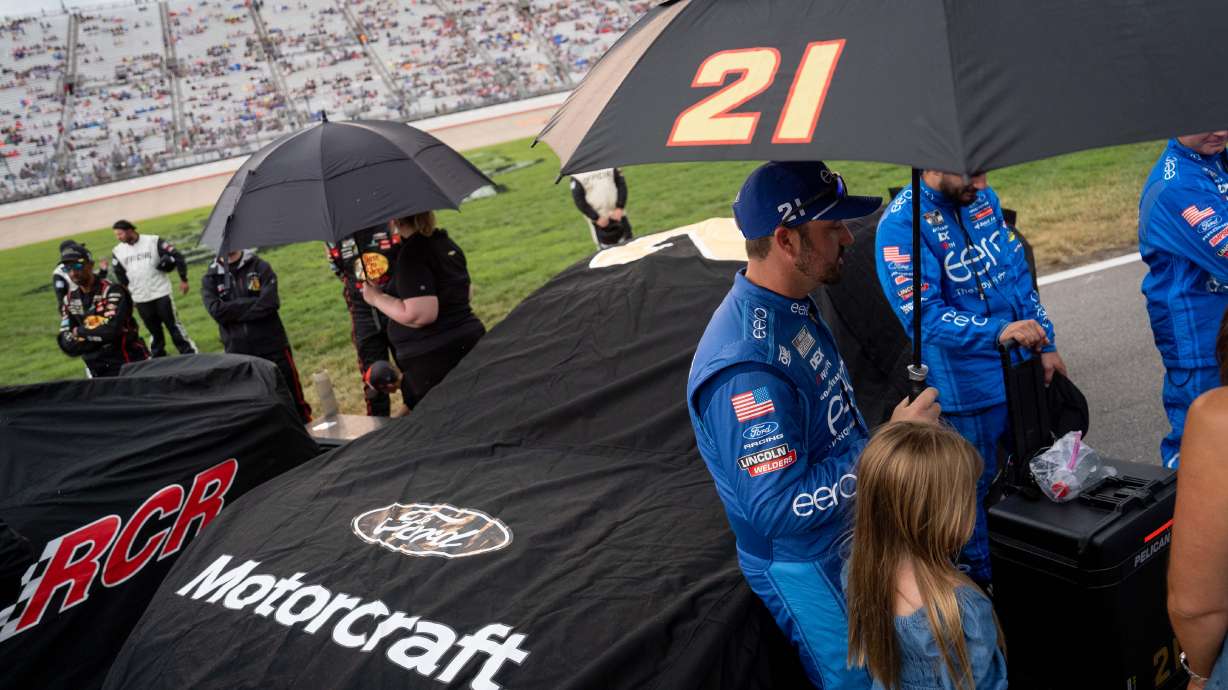 Josh Berry waits out the rain before a NASCAR Cup Series auto race, Sunday, May 31, 2026, in Lebanon, Tenn.