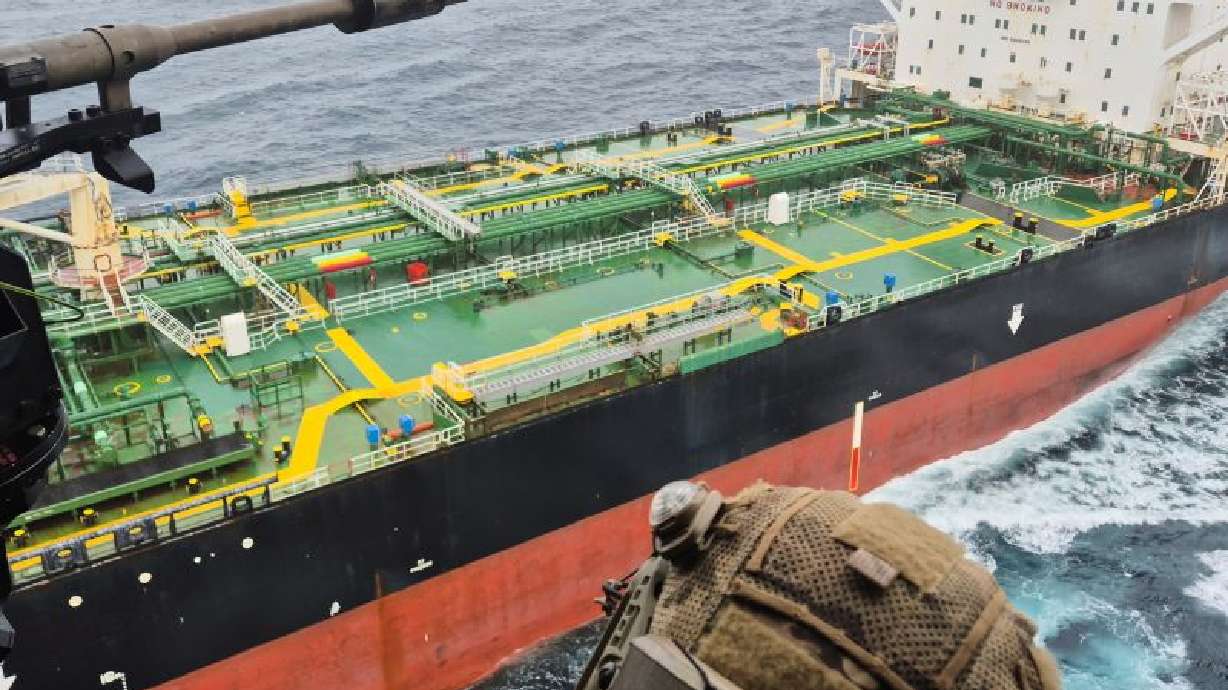 Macron says French Navy, backed by the UK, intercepted a sanctioned tanker from Russia