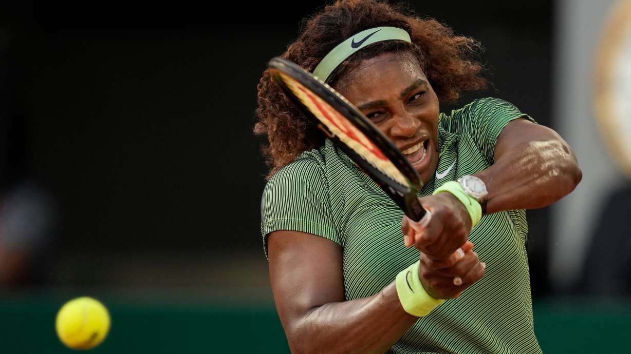 FILE - United States Serena Williams plays a return to Romania's Mihaela Buzarnescu during their second round match on day four of the French Open tennis tournament at Roland Garros in Paris on June 2, 2021.