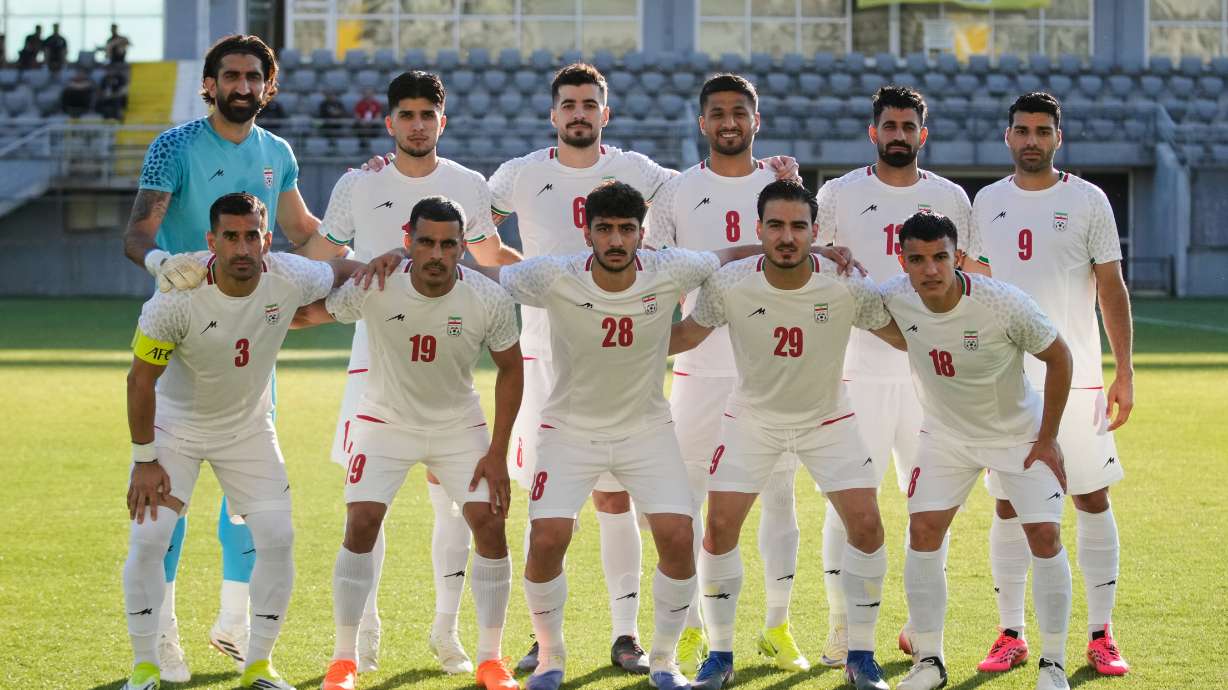 Iran's players pose for photographers prior to a friendly soccer match between Iran and Gambia, in Antalya, southern Turkey, Friday, May 29, 2026.