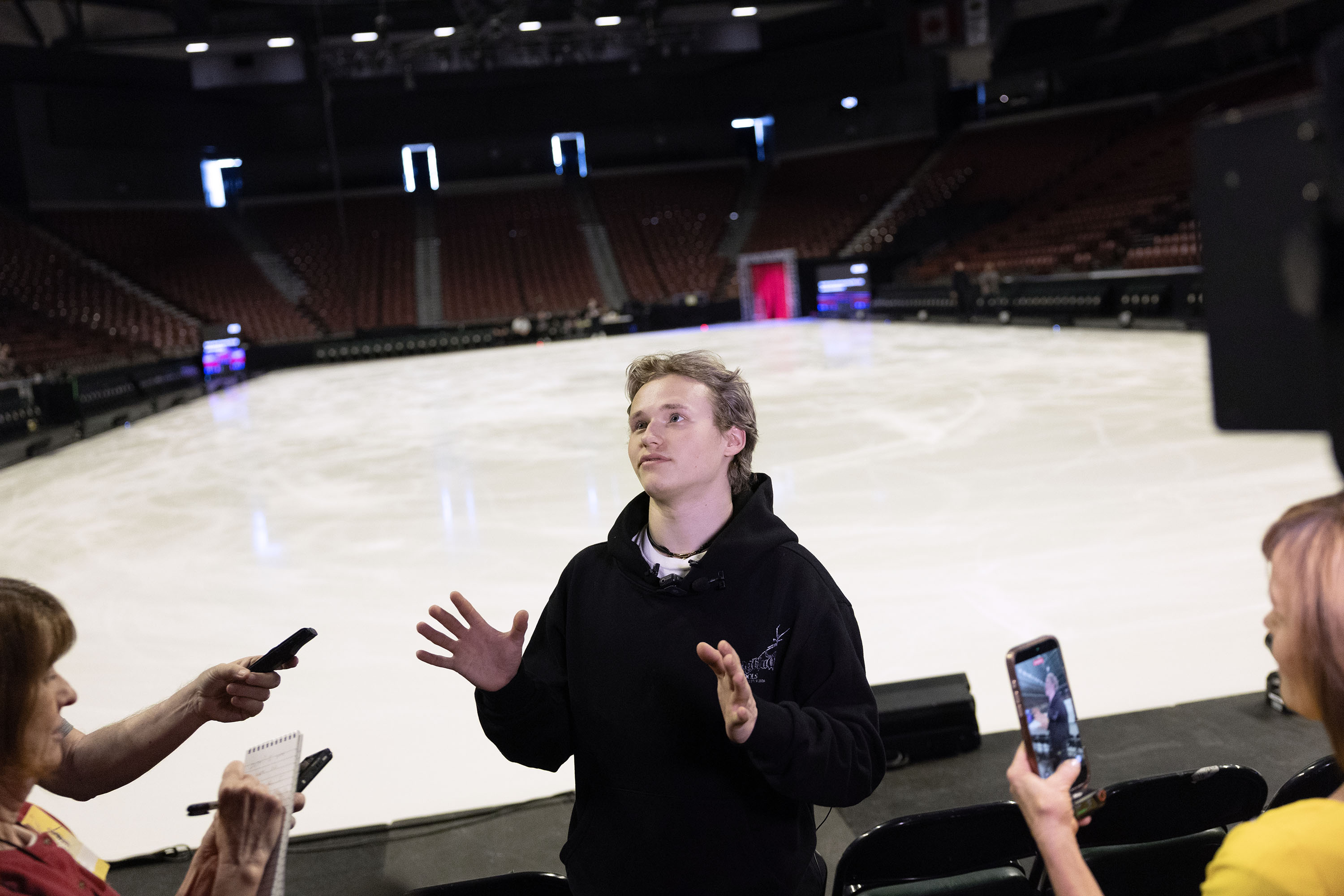 American figure skater Ilia Malinin speaks to reporters before practicing for Stifel Stars on Ice at the Maverik Center in West Valley on May 14. Utah will serve as host of the U.S. Figure Skating Championships for the first time since 1999, with championship-level competition taking place Jan. 5-10, 2027, at the Maverik Center, the site of the 2002 Olympic Winter Games and the upcoming 2034 Olympic Winter Games.