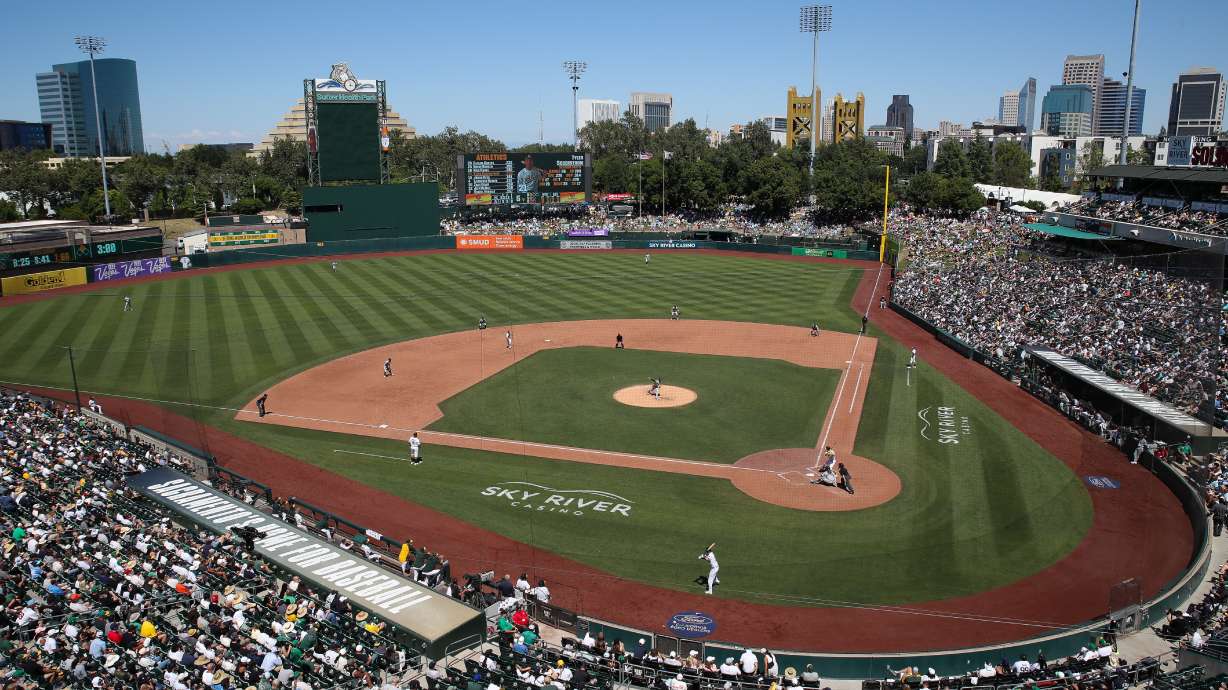 The Athletics and the New York Yankees play during the fifth inning of a baseball game at Sutter Health Park, Sunday, May 31, 2026, in West Sacramento, Calif.