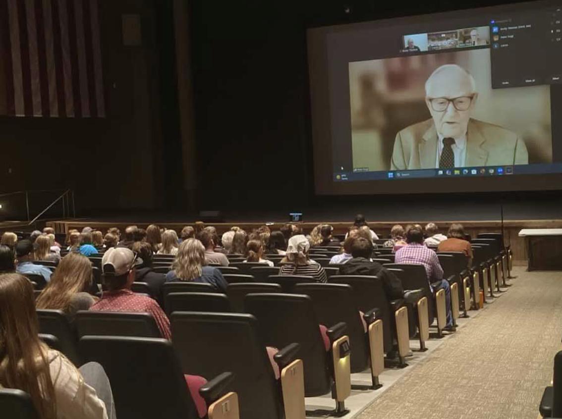 Over a hundred students and community members gathered in the Rigby High School Auditorium on Tuesday for a conversation with Holocaust survivor and diarist Peter Feigl. His wartime journal is featured in the acclaimed collection "Salvaged Pages."