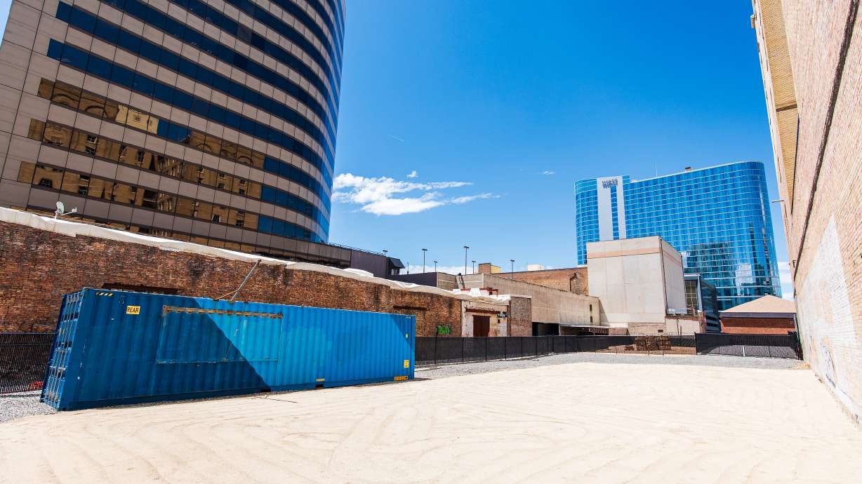 A vacant lot that was previously home to the old Utah Pantages Theater is pictured on Monday. The space will be turned into the "Art Garten" every Thursday and Friday this summer, beginning this week, featuring art, drinks, food and games.