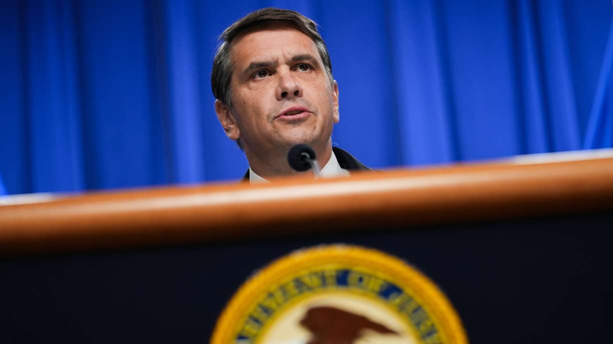 Acting Attorney General Todd Blanche speaks during a news conference, May 4, in Washington. Blanche announced Tuesday that the Trump administration would scrap a $1.8 billion fund to compensate allies of the president.