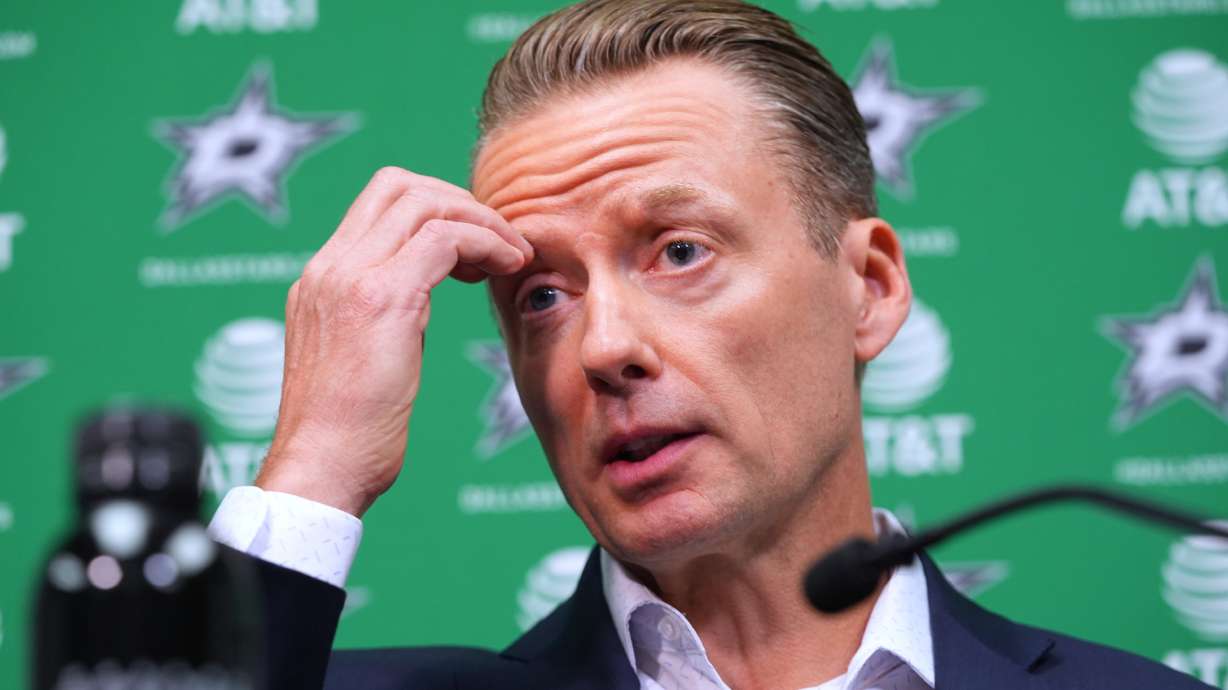 Dallas Stars head coach Glen Gulutzan speaks during media availability Monday, May 4, 2026, in Frisco, Texas.