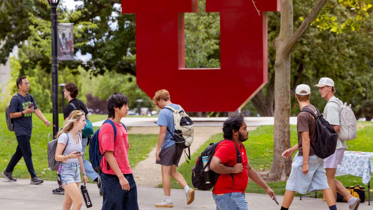 Students are pictured at the University of Utah campus in Salt Lake City on Aug. 20. Rep. Burgess Owens wants to put a stop to "ghost students" who steal identities and financial aid, then disappear.