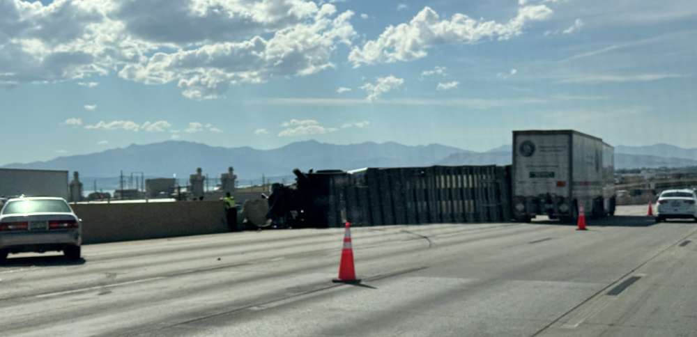 Semitruck crash blocking several lanes, causing significant delays on I-15 in Utah County