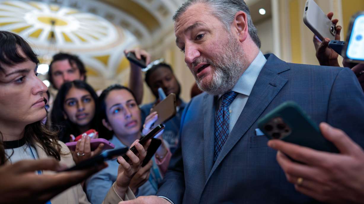 Sen. Ted Cruz, R-Texas, chairman of the Senate Commerce Committee, speaks to reporters after a closed-door meeting with fellow Republicans, at the Capitol in Washington, Tuesday, June 2, 2026.