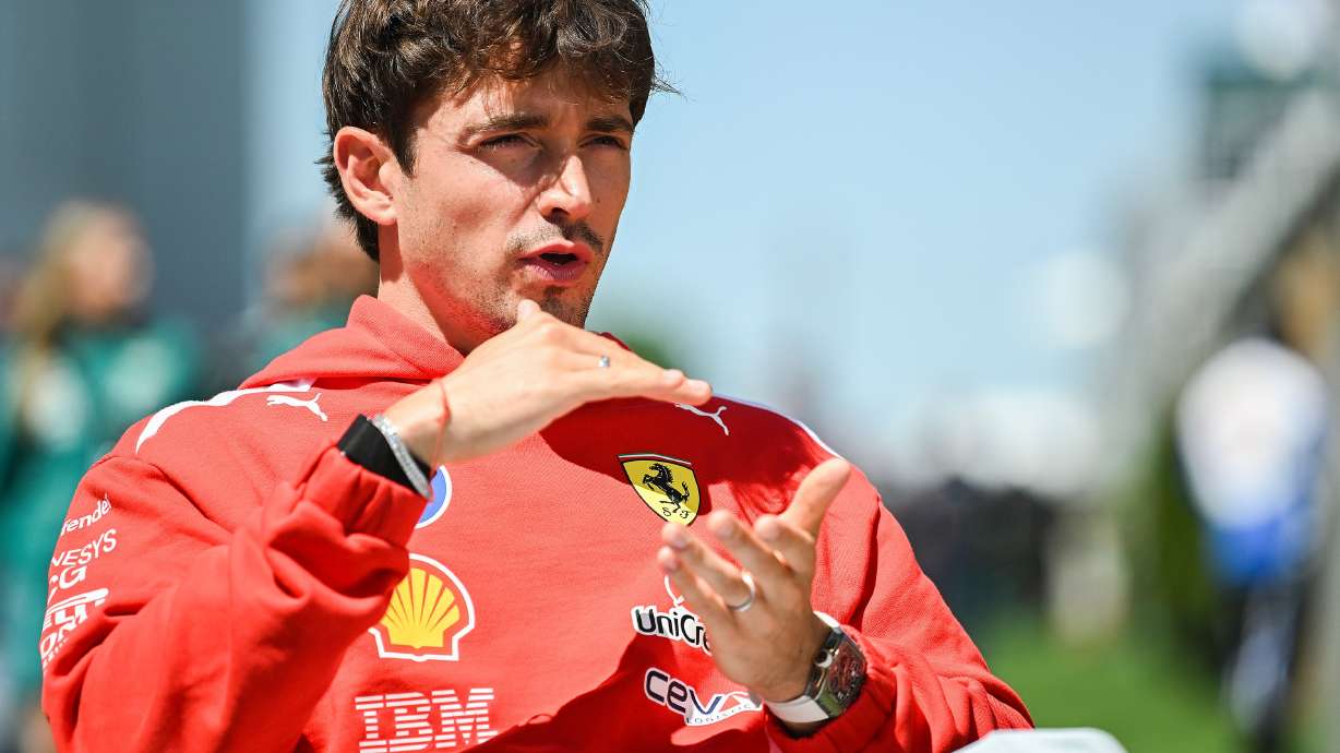 Ferrari driver Charles Leclerc, of Monaco, speaks during an interview at the F1 Canadian Grand Prix auto race, Thursday, May 21, 2026, in Montreal.