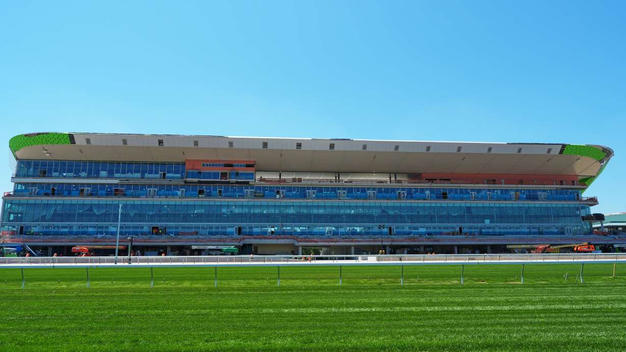 Contruction contineus at Belmont Park Tuesday, May 19, 2026, in Elmont, N.Y.