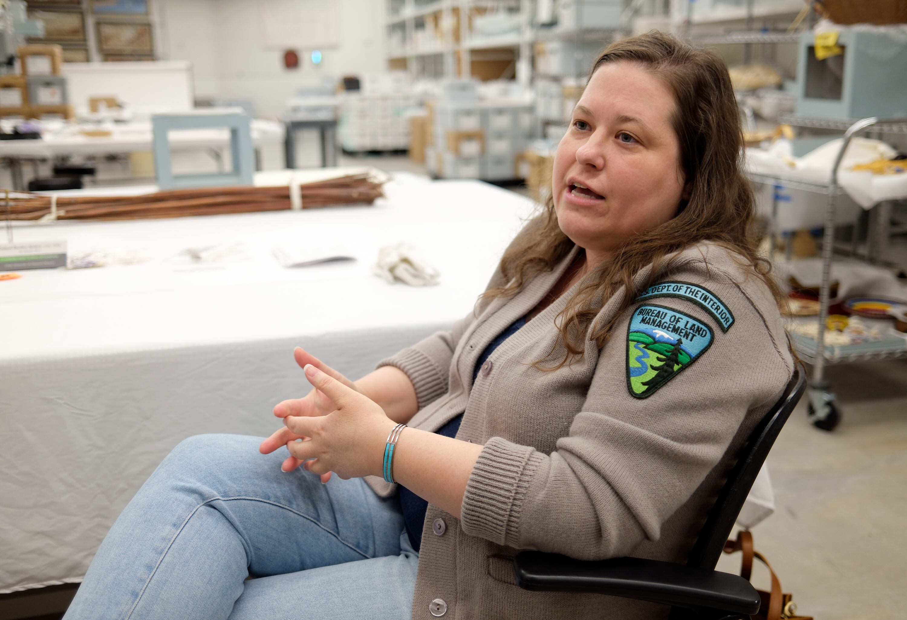Diana Barg, Utah Bureau of Land Management curator and NAGPRA coordinator, talks with the Deseret News at the Natural History Museum of Utah in Salt Lake City on May 29. Barg is participating in ongoing work with the Cerberus Project, involving more than 100,000 Indigenous items that were recovered in a federal undercover operation. The Utah BLM and NHMU are cataloging the artifacts and returning them to tribal nations when possible.