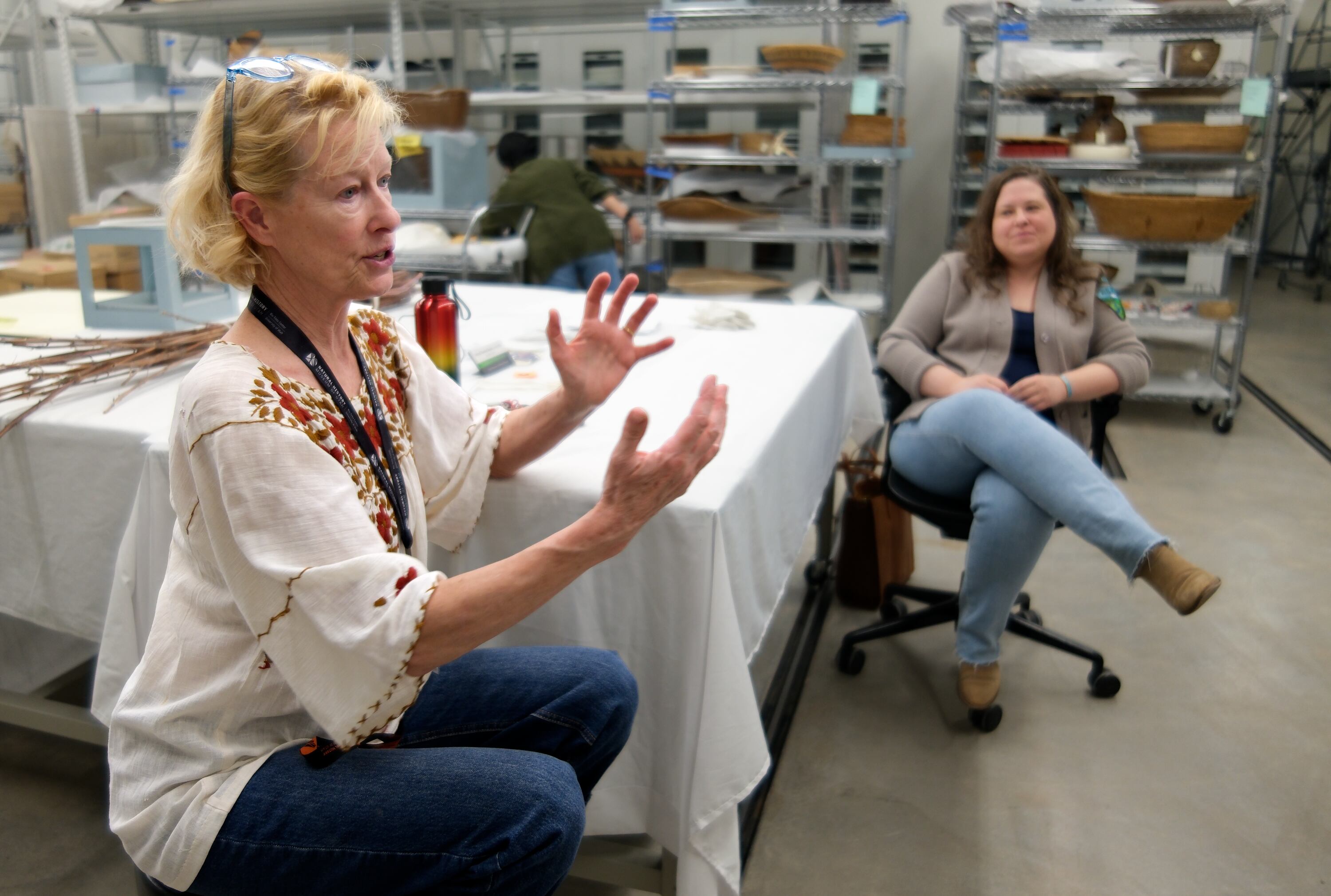 Anne Lawlor, Natural History Museum of Utah anthropology collections manager, talks with the Deseret News at the NHMU in Salt Lake City on May 29. Lawlor is participating in ongoing work with the Cerberus Project, involving more than 100,000 Indigenous items that were recovered in a federal undercover operation. The Utah BLM and NHMU are cataloging the artifacts and returning them to tribal nations when possible.