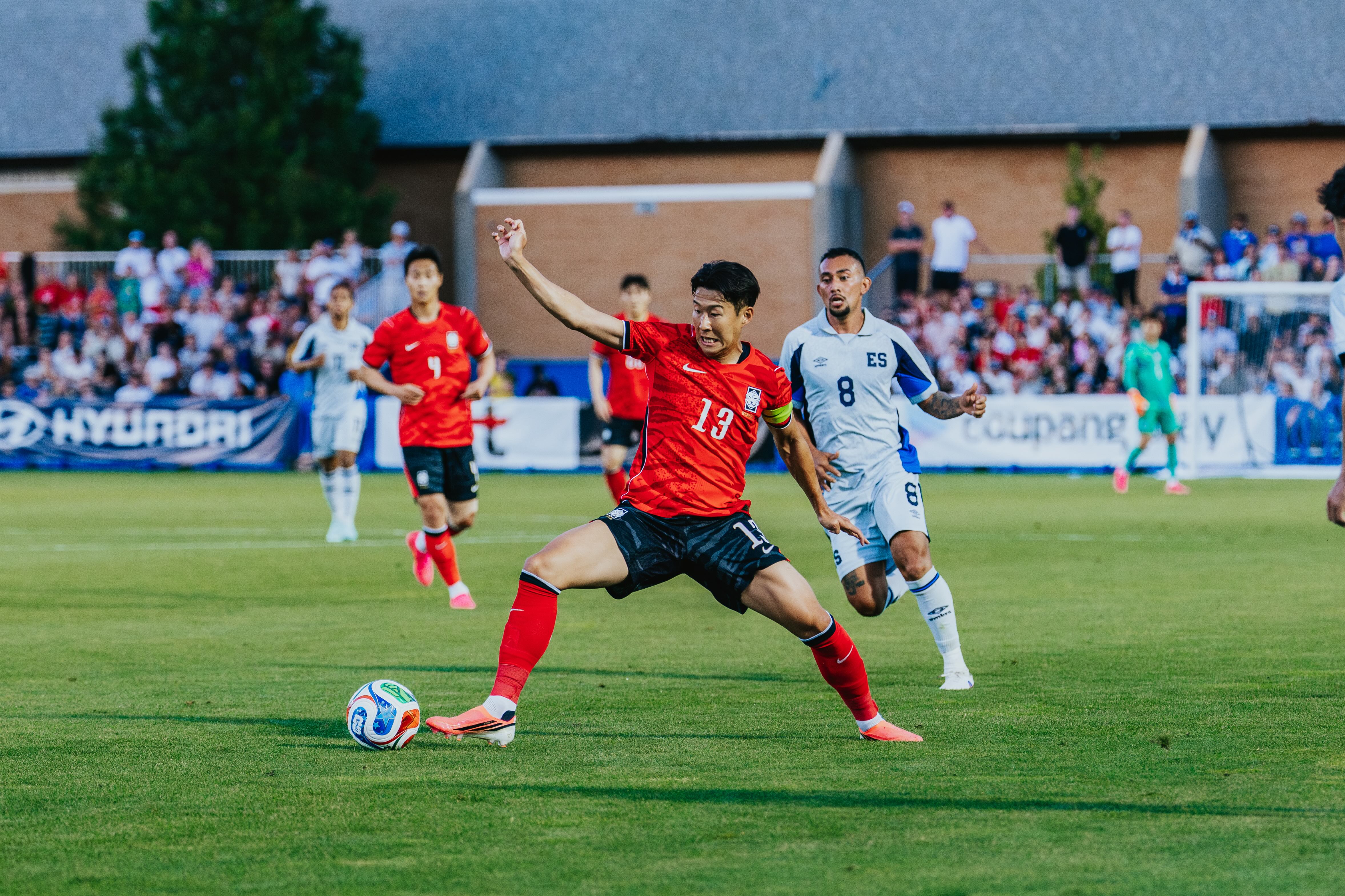 Korea Republic's Son Heung-min tries to control a pass during an international friendly against El Salvador at BYU's South Field, Wednesday, June 3, 2026 in Provo, Utah.