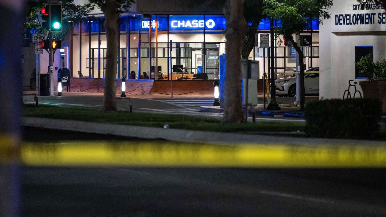 A view near a bank branch in Bakersfield, California, United States on Wednesday. A man took 10 hostages on the second floor of a bank in downtown Bakersfield, some 100 miles north of Los Angeles, according to the Bakersfield Police Department.