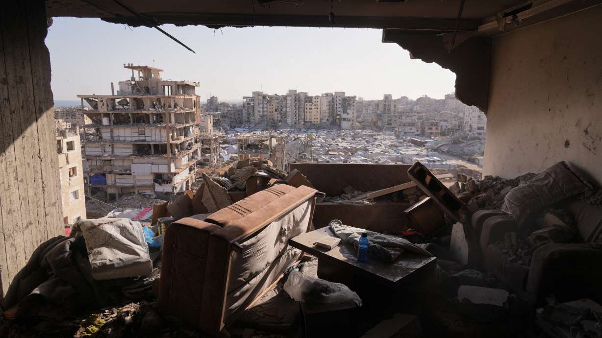 A damaged apartment in a residential building is seen after an overnight Israeli strike in Gaza City, Thursday, June 4, 2026. Israeli strikes in Gaza killed at least nine Palestinians overnight, a hospital said.