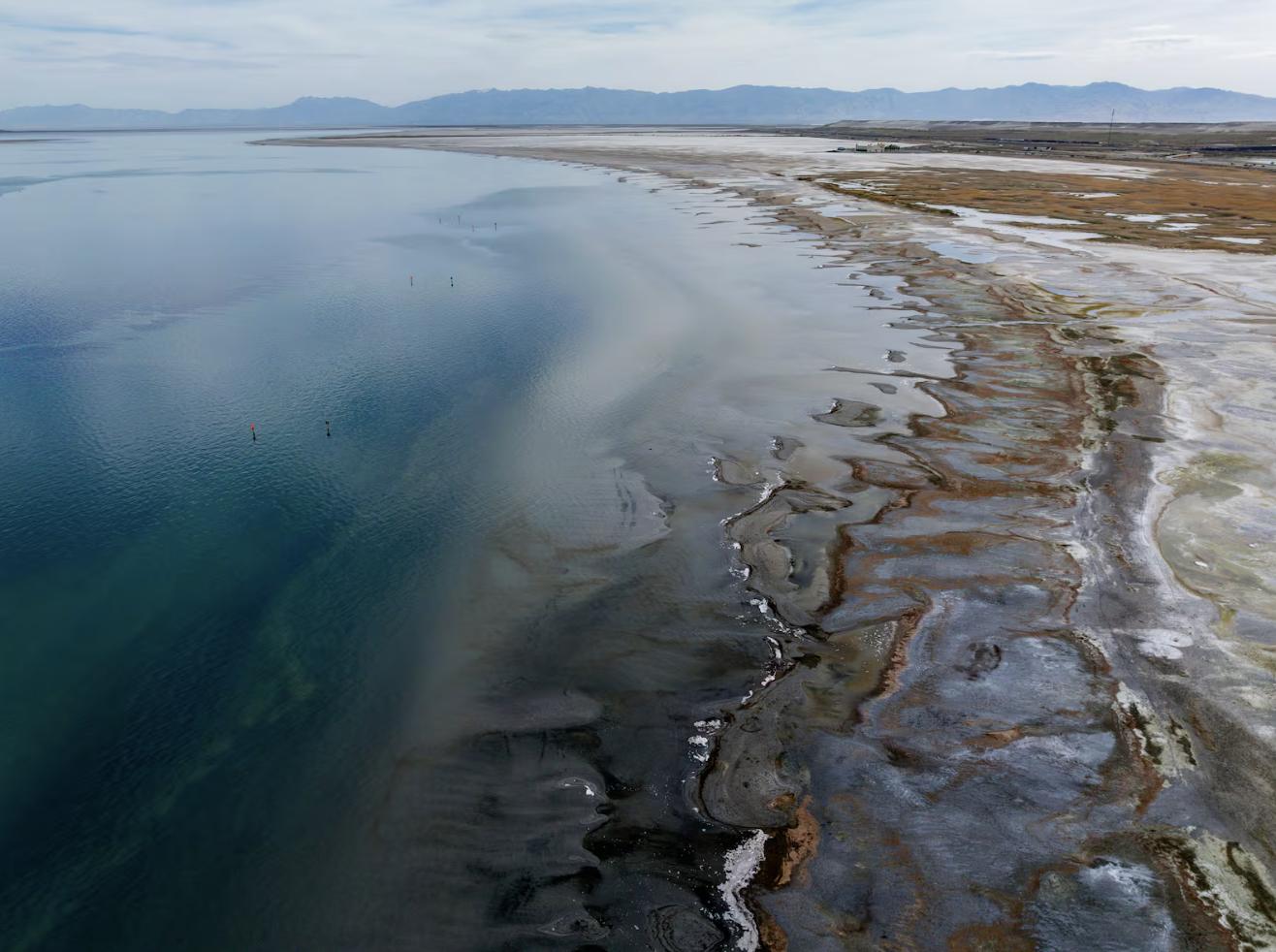The Great Salt Lake is seen from the Great Salt Lake State Park and Marina in Magna on April 21.