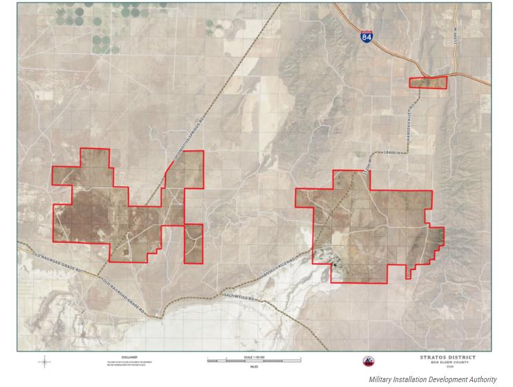 The three original areas earmarked for development of the proposed Box Elder County data center are outlined in red. O'Leary Digital officials said Thursday they'd be willing to remove the northernmost and westernmost parcels from the project area, leaving just the southeasterly swath in the Hansel Valley.