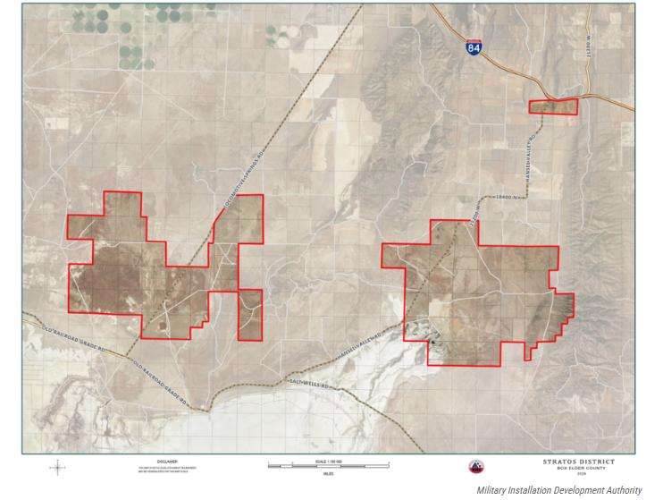 The three original areas earmarked for development of the proposed Box Elder County data center are outlined in red. O'Leary Digital officials said Thursday they'd be willing to remove the northernmost and westernmost parcels from the project area, leaving just the southeasterly swath in the Hansel Valley.