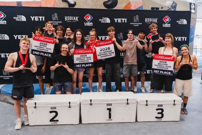 The University of Utah climbing team after taking home its fifth consecutive USA Climbing Collegiate National Championships title.