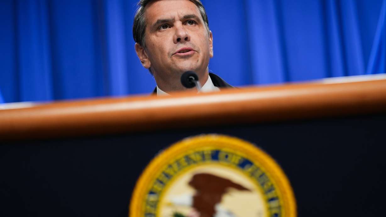 Acting U.S. attorney general Todd Blanche speaks during a news conference at the Justice Department, May 4, in Washington.