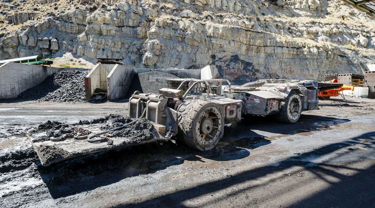 A piece of equipment moves around the surface yard of Sufco Mine, an underground coal mine near Salina, on Aug. 19, 2025.