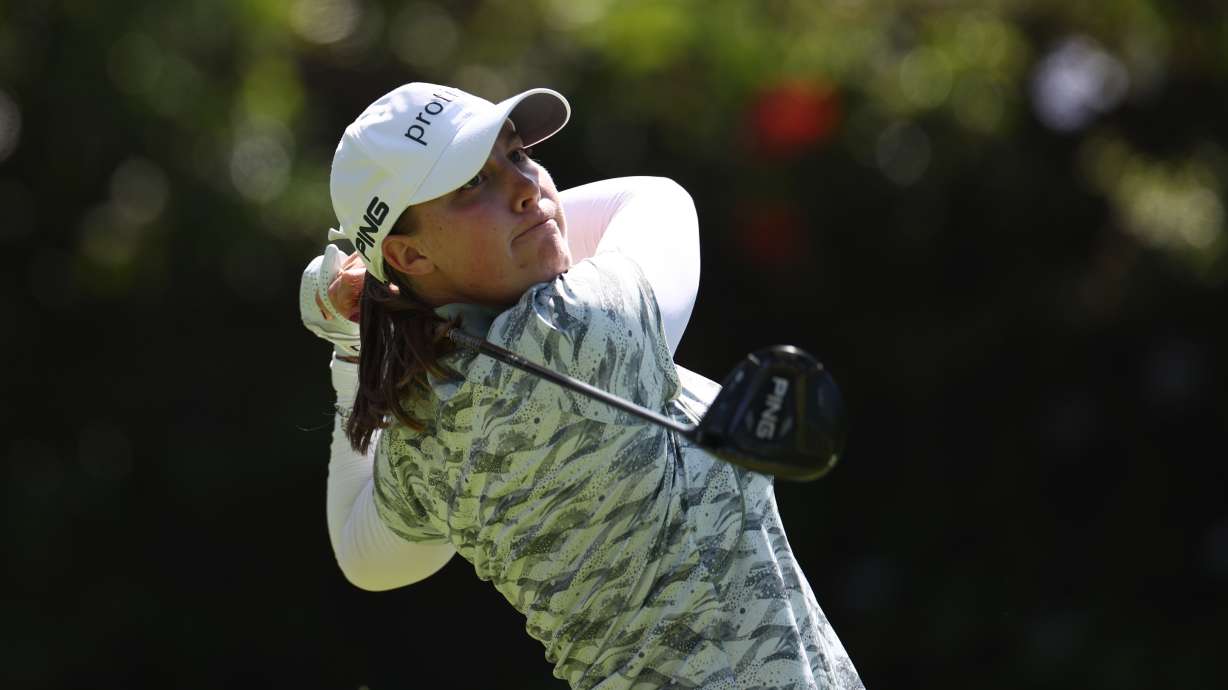 Jennifer Kupcho hits off the 11th tee the during the first round of the U.S. Women's Open golf tournament Thursday, June 4, 2026, in the Pacific Palisades area of Los Angeles.