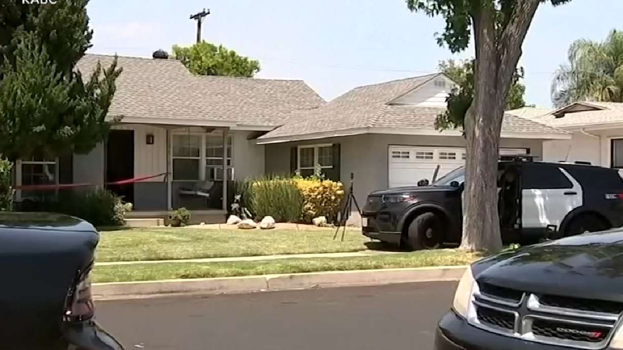 The scene at a home where authorities were investigating the fatal stabbing of actor James Handy on Wednesday in Los Angeles. Michael Gledhill, the son of Handy's girlfriend, was charged in the killing on Friday.